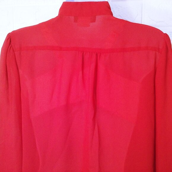 Vintage 80s Mariel High-Neck Cravat Blouse Top (6) Semi-Sheer Polyester Crepe - Picture 12 of 12